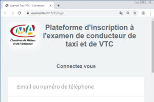 Plateforme d'inscription en ligne à l'examen taxi/VTC